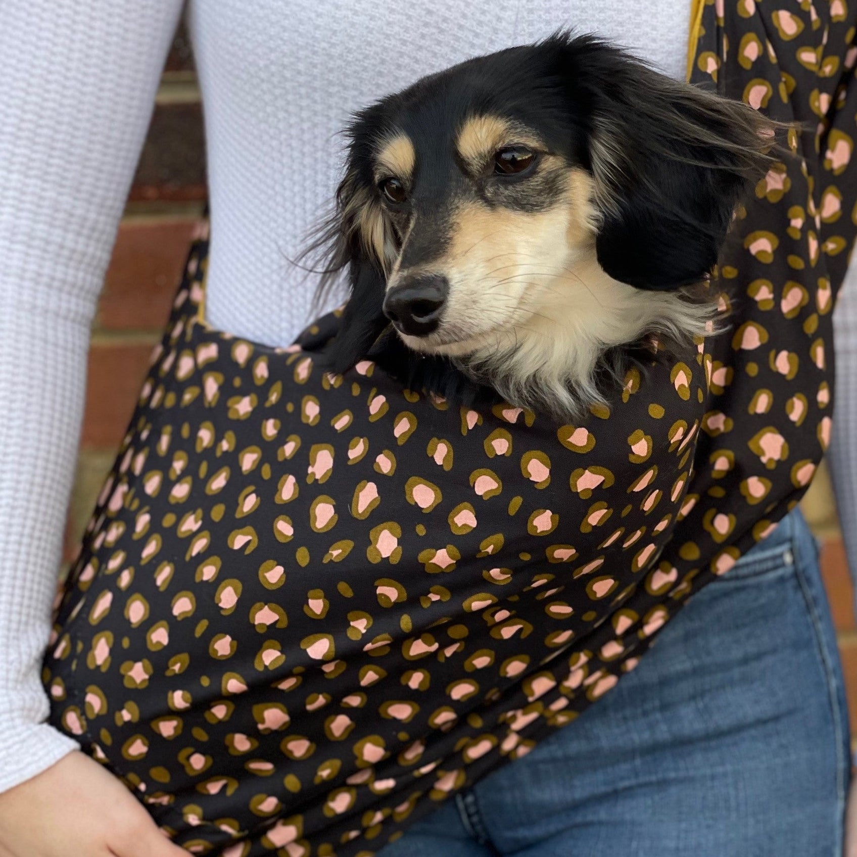 Soft fabric dachshund sling carrier for small dogs
